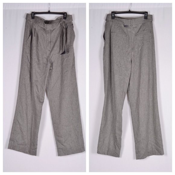 Club Monaco Belted Herringbone Wool-blend Wide Leg Pants - Picture 3 of 5